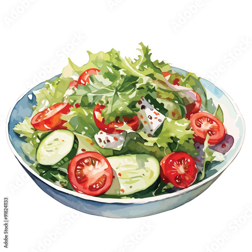 Salad Watercolor illustration. Hand drawn underwater element design. Artistic vector marine design element. Illustration for greeting cards, printing and other design projects.
