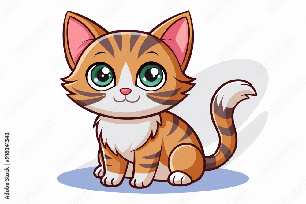 Cartoon illustration of a cute orange tabby cat with big green eyes Cartoon illustration of a cute orange tabby cat with big green eyes