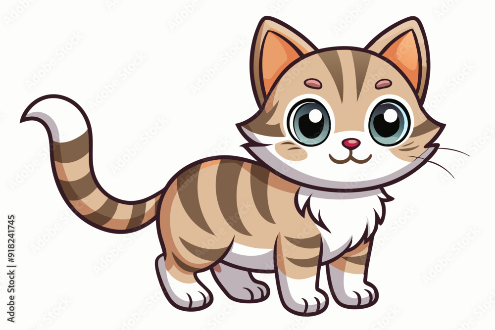 Fototapeta premium Adorable Cartoon Tabby Cat with Big Eyes