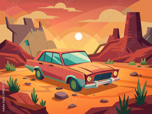 Abandoned car, Illustration, art, background