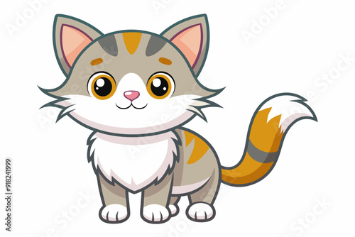 Cartoon illustration of a cute gray and orange cat