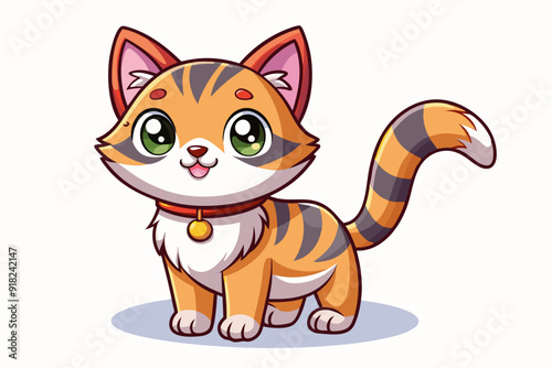 Adorable Cartoon Cat with Orange and Black Stripes Wearing a Collar