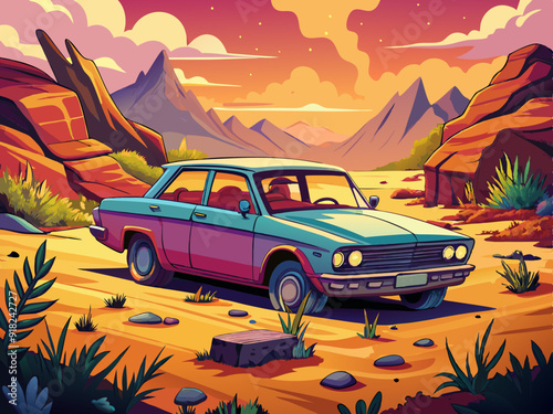 Abandoned car, Illustration, art, background
