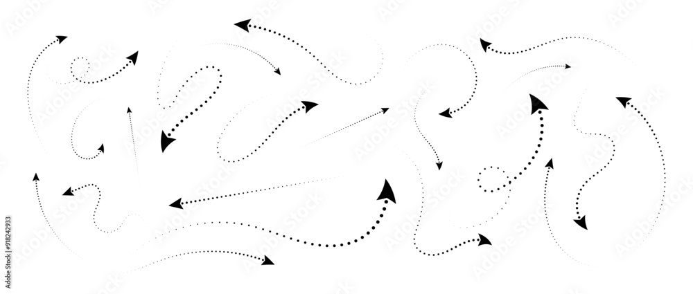 Curved dotted arrows set isolated Curved dotted arrows set isolated