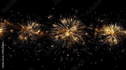 Golden Fireworks Display on a Black Sky - A breathtaking display of fireworks exploding in the night sky, symbolizing celebration, joy, hope, and new beginnings. The golden light illuminates the darkn photo