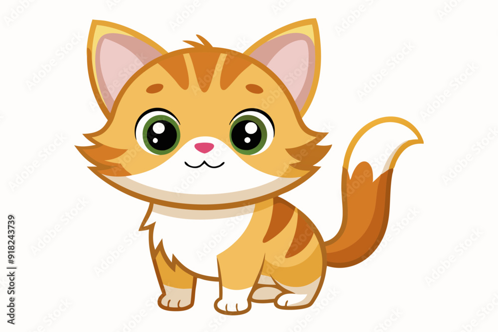 Cartoon illustration of a cute orange and white tabby cat Cartoon illustration of a cute orange and white tabby cat