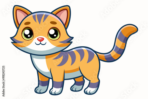 A Cartoon Orange and Purple Striped Cat with Big Eyes
