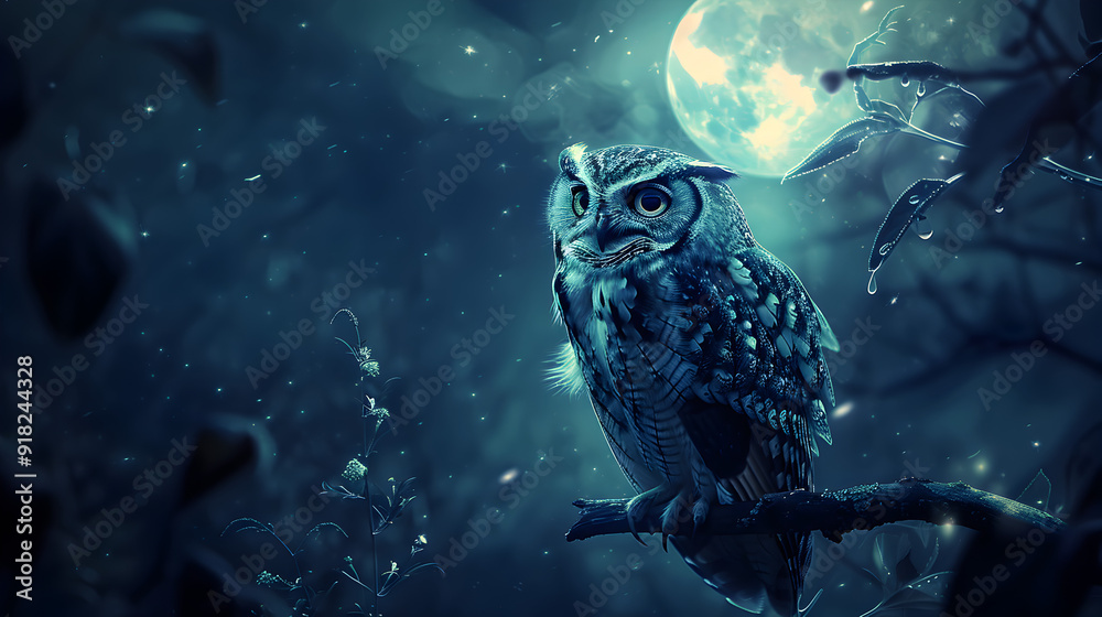 Mysterious Owl Under Full Moon Mysterious Owl Under Full Moon