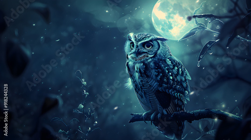 Mysterious Owl Under Full Moon