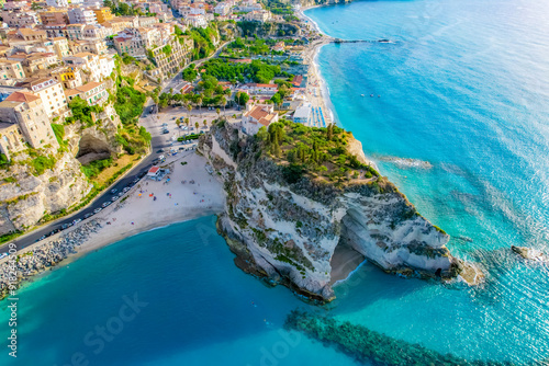 Tropea, Calabria, Italy. Church of Santa Maria dell'Isola. Monastery and coastline with azure crystal-clear water