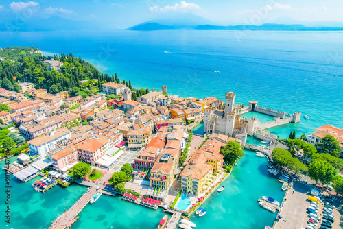 Rocca Scaligera Castle in Sirmione Lake Garda, Italy. Lago di garda photo