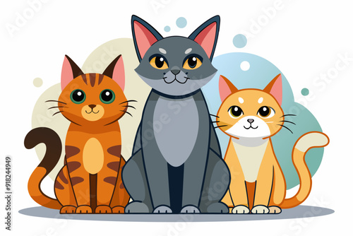 Three Cartoon Cats Sitting Together