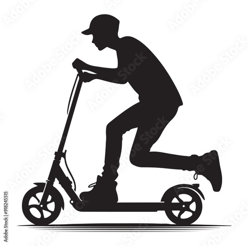 Two wheeled vehicles and riders icon, black color silhouette, white background.
