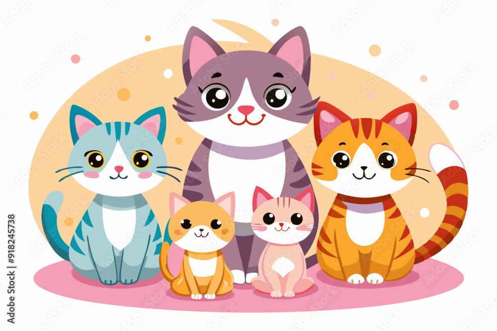 Adorable Family of Cats Sitting Together Adorable Family of Cats Sitting Together