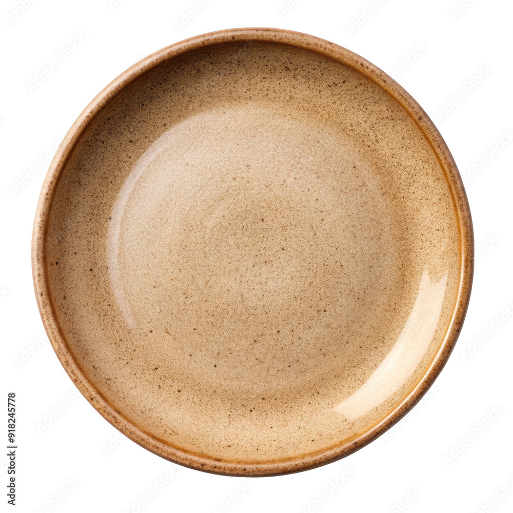 Handcrafted ceramic plate with a smooth glaze, featuring a natural beige color. This plate is perfect for enhancing the presentation of any dish. Isolated on transparent background, png.
