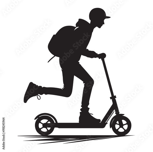 Two wheeled vehicles and riders icon, black color silhouette, white background.