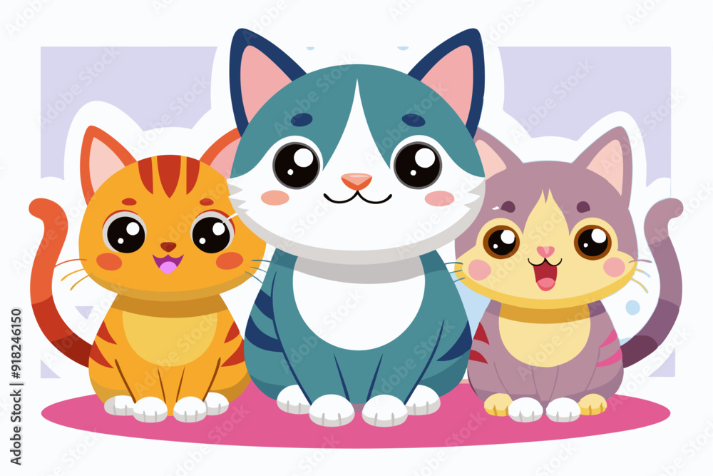 Three Cute Cartoon Cats Sitting Together Three Cute Cartoon Cats Sitting Together