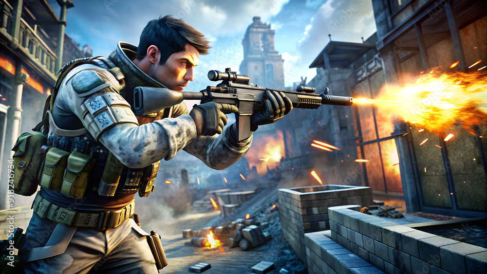 Soldier With Rifle. Video Game. Soldier With Rifle. Video Game.