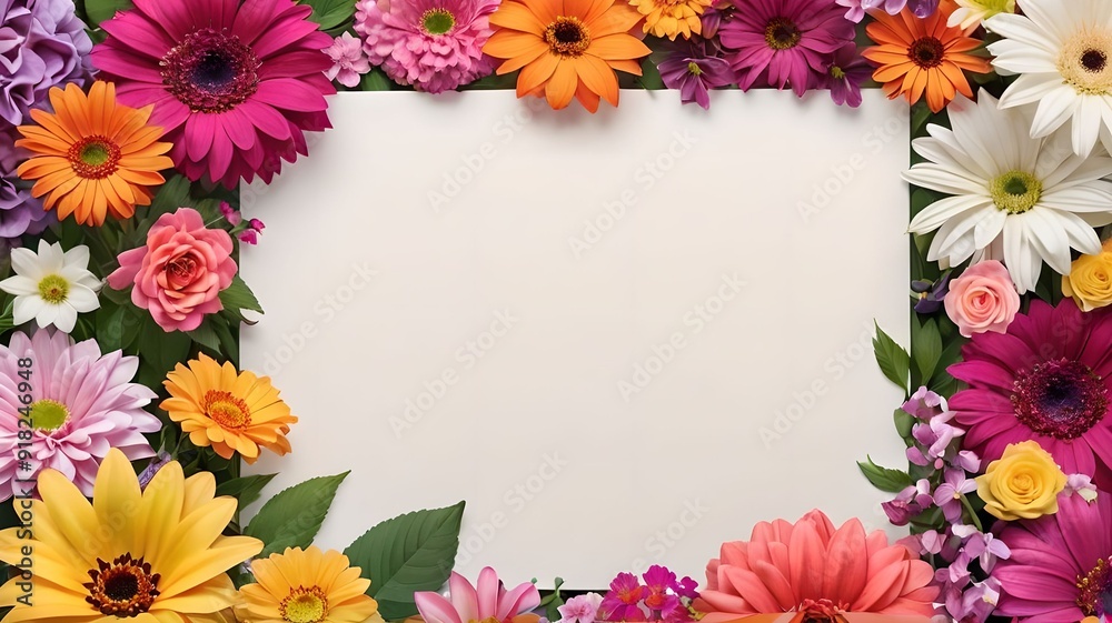 Flowers around the frame, white background, lots of space for text, empty space. Banner, layout Flowers around the frame, white background, lots of space for text, empty space. Banner, layout