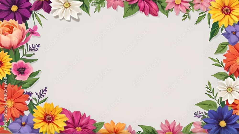 Flowers around the frame, white background, lots of space for text, empty space. Banner, layout Flowers around the frame, white background, lots of space for text, empty space. Banner, layout