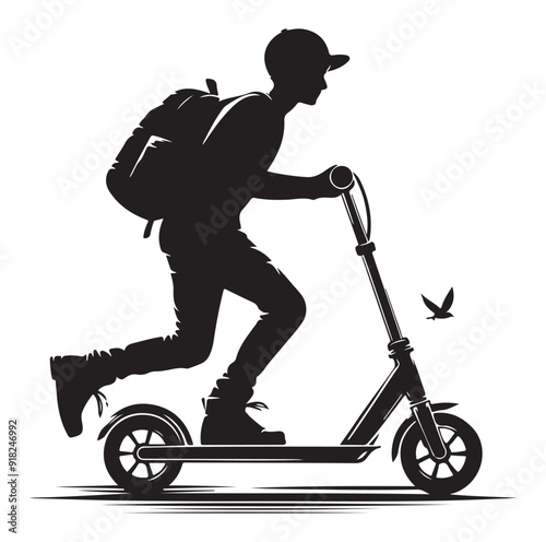 Two wheeled vehicles and riders icon, black color silhouette, white background.
