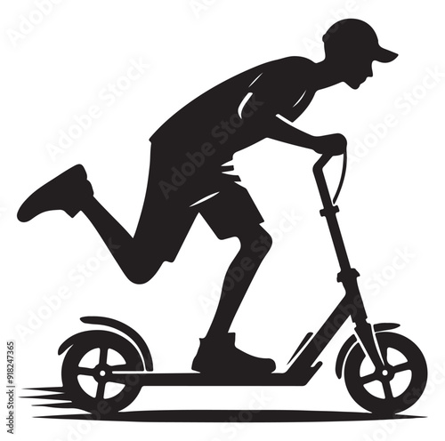 Two wheeled vehicles and riders icon, black color silhouette, white background.