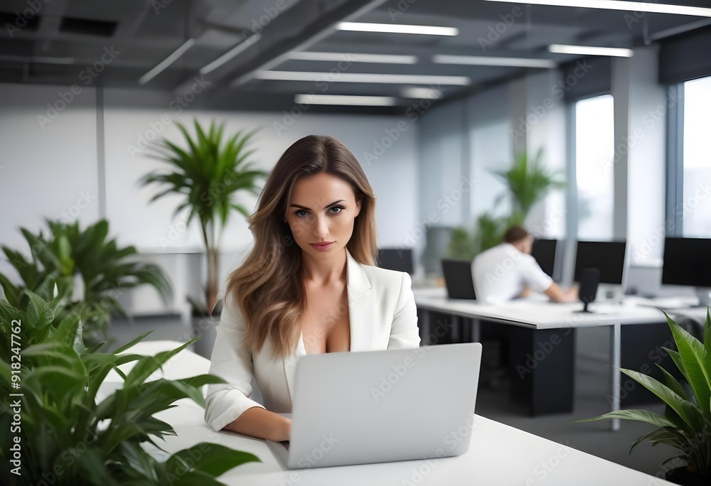 A beautiful woman working on the laptop A beautiful woman working on the laptop