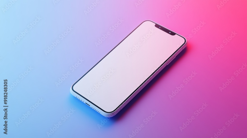 Modern Smartphone with Blank Screen on Vibrant Gradient Background - A modern smartphone with a blank screen rests on a vibrant gradient background, symbolizing technology, communication, digital poss Modern Smartphone with Blank Screen on Vibrant Gradient Background - A modern smartphone with a blank screen rests on a vibrant gradient background, symbolizing technology, communication, digital poss