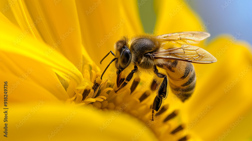 Pollen Harvest Macro View of a Bee on a Sunflower AI Generated Pollen Harvest Macro View of a Bee on a Sunflower AI Generated