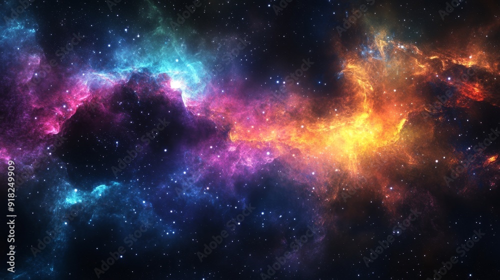 A mesmerizing view of a cosmic nebula with vibrant blue, pink, and orange hues. The nebula is a swirling cloud of gas and dust that is illuminated by the light of nearby stars. A mesmerizing view of a cosmic nebula with vibrant blue, pink, and orange hues. The nebula is a swirling cloud of gas and dust that is illuminated by the light of nearby stars.