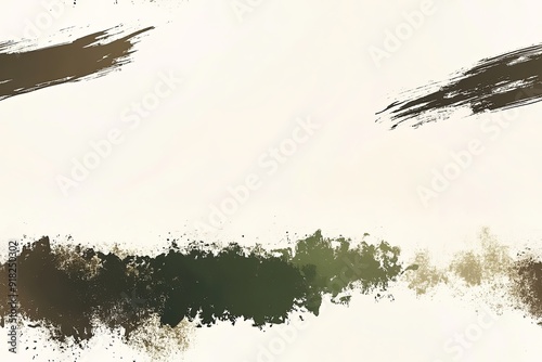 Abstract background with brush strokes in brown and green on white. photo