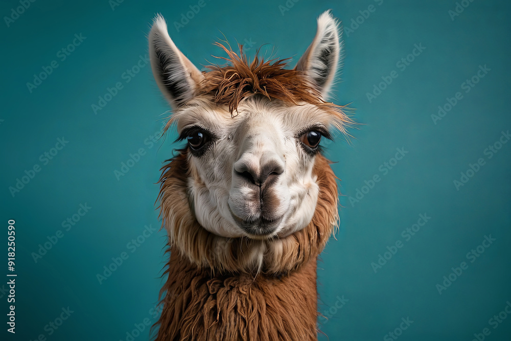 Fototapeta premium llama animal on a blue background