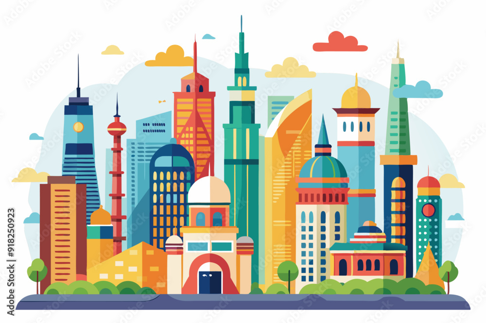 Obraz premium Vibrant Cityscape with Modern and Traditional Architecture