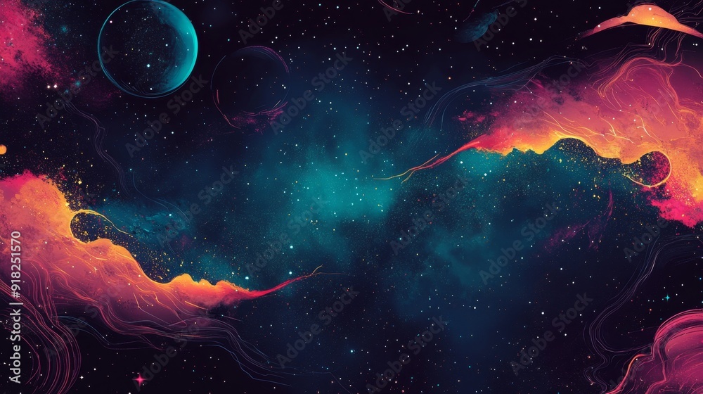 Obraz premium Abstract colorful galaxy with swirling nebulae and stars.