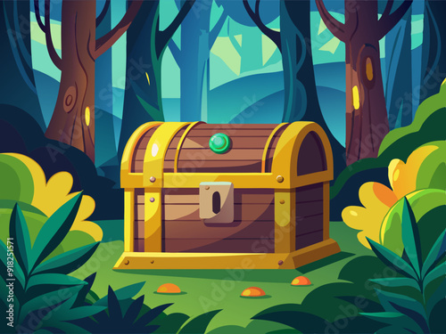 treasure chest, forest, illustration, art