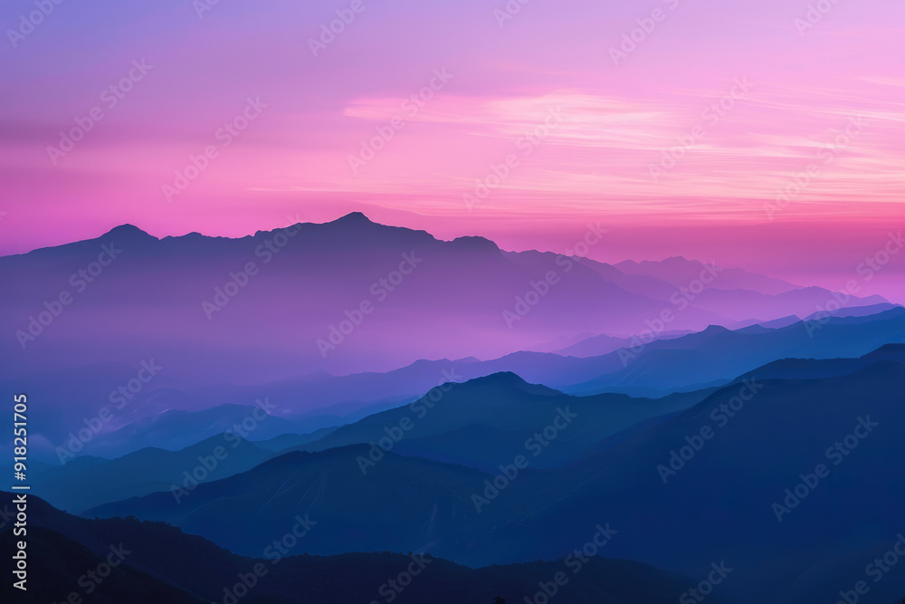Majestic mountain range in a purple sunset haze Majestic mountain range in a purple sunset haze