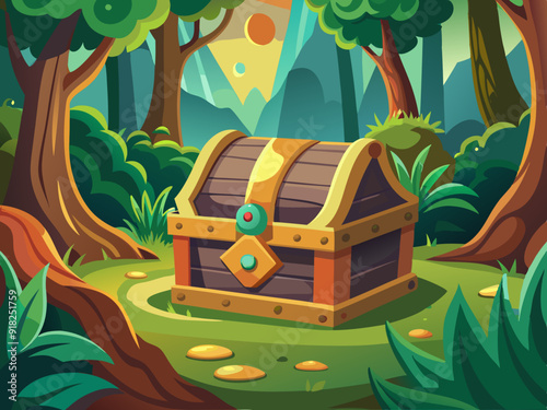 treasure chest, forest, illustration, art