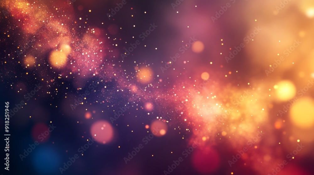 Fototapeta premium Abstract festive background with glowing red, yellow and blue lights.