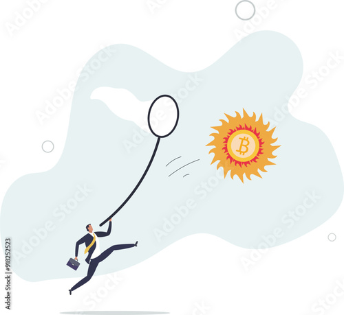 Chasing high performance bitcoin crypto currency in bull market, greedy speculation in Bitcoin trading concept.flat design with people.