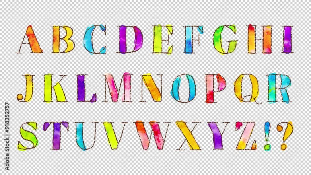 Watercolor alphabet on alpha channel