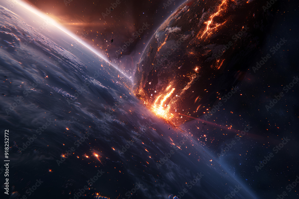 Burning meteor, meteorite falling in outer space, asteroid falling to earth, 3d rendering, generative AI Burning meteor, meteorite falling in outer space, asteroid falling to earth, 3d rendering, generative AI