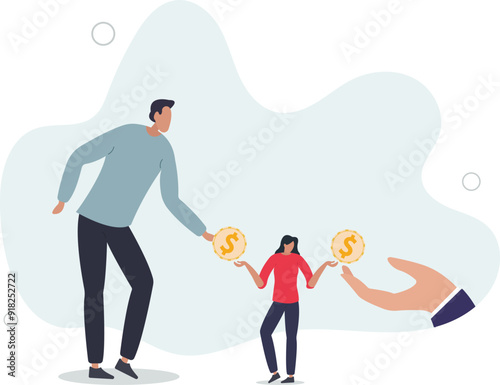Living paycheck to paycheck, financial problem, get monthly income to pay for debt and loan or monthly expense concept.flat design with people.
