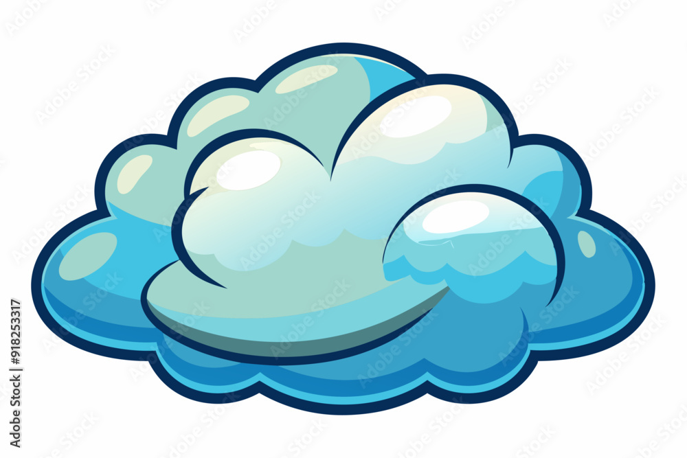 Cartoon Blue Cloud with White Highlights and Dark Blue Outline Cartoon Blue Cloud with White Highlights and Dark Blue Outline