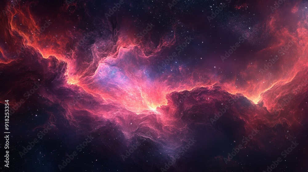 Fototapeta premium Cosmic Nebula with Vibrant Red and Pink Hues.