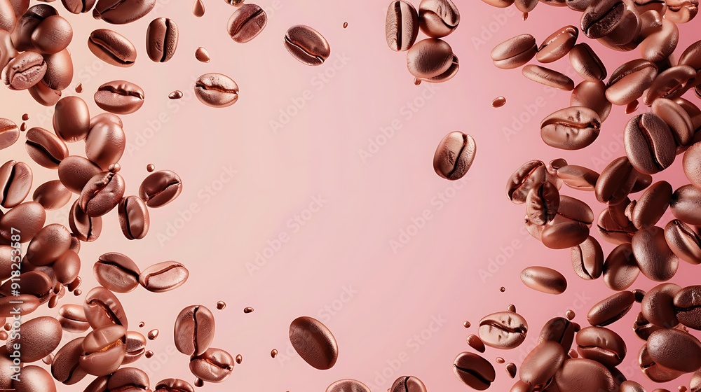 Obraz premium Coffee Beans Frame with Pink Background.