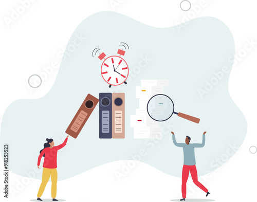 sorting unorganized stacks and heap.business and time management concept.flat design with people.