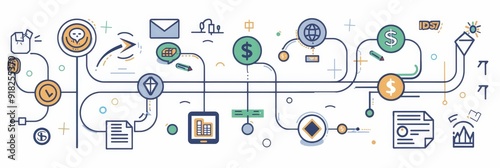 Streamlined Business Process for Success - The image depicts a complex business process, showcasing steps and interconnected elements, symbolizing collaboration, workflow, integration, data flow, and 