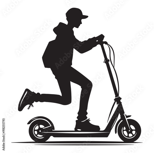Two wheeled vehicles and riders icon, black color silhouette, white background.