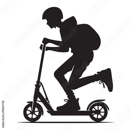Two wheeled vehicles and riders icon, black color silhouette, white background.