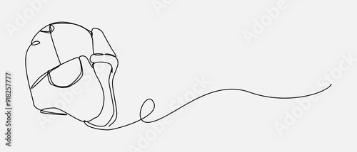 Continuous one line drawing of fur winter hat, trapper, ushanka, earflaps. Headwear, winter clothing concept. Editable stroke vector.